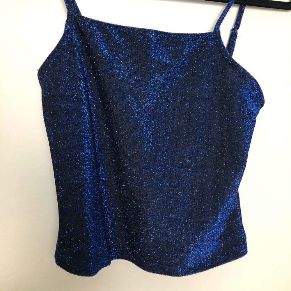 Blue Sparkle Spaghetti Strap Crop Tank Top